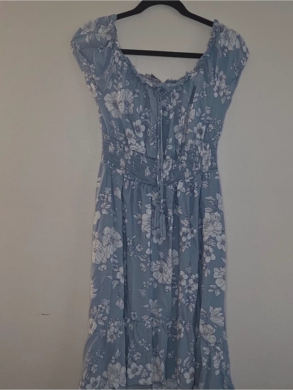 Justify Blue and White Floral Smocked Midi Dress